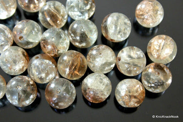 12mm Brown And Clear Two Tone Crackle Glass Beads x 10